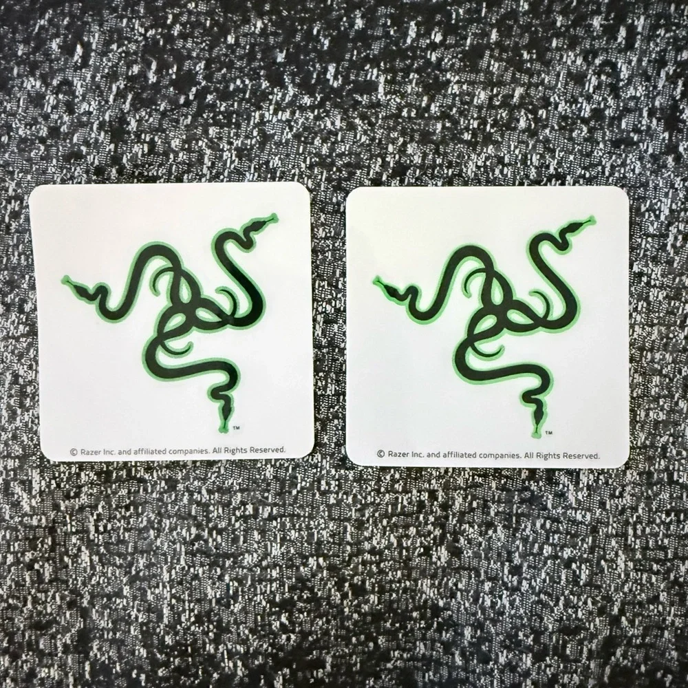 Razer Green Triple-Snake Logo Stickers on White Backing (Pair)